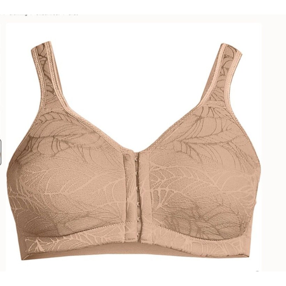 new $57 lands end bra 32D 32 d beige tan wire free t-shirt bra  front opening